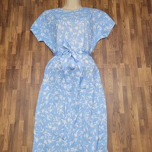 Vintage 1980 California Looks Blue Floral Dress with matching Jacket Size 14P